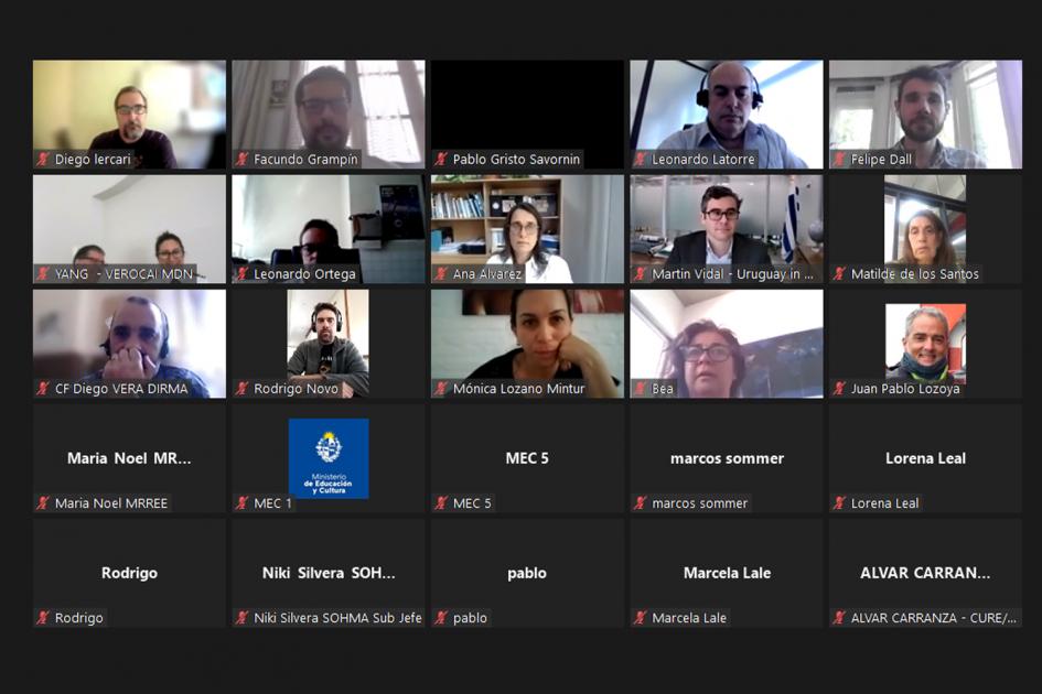 Integración de políticas públicas para el desarrollo sostenible del territorio marino costero del Uruguay Captura de pantalla de la videoconferencia donde muestra a los participantes del taller