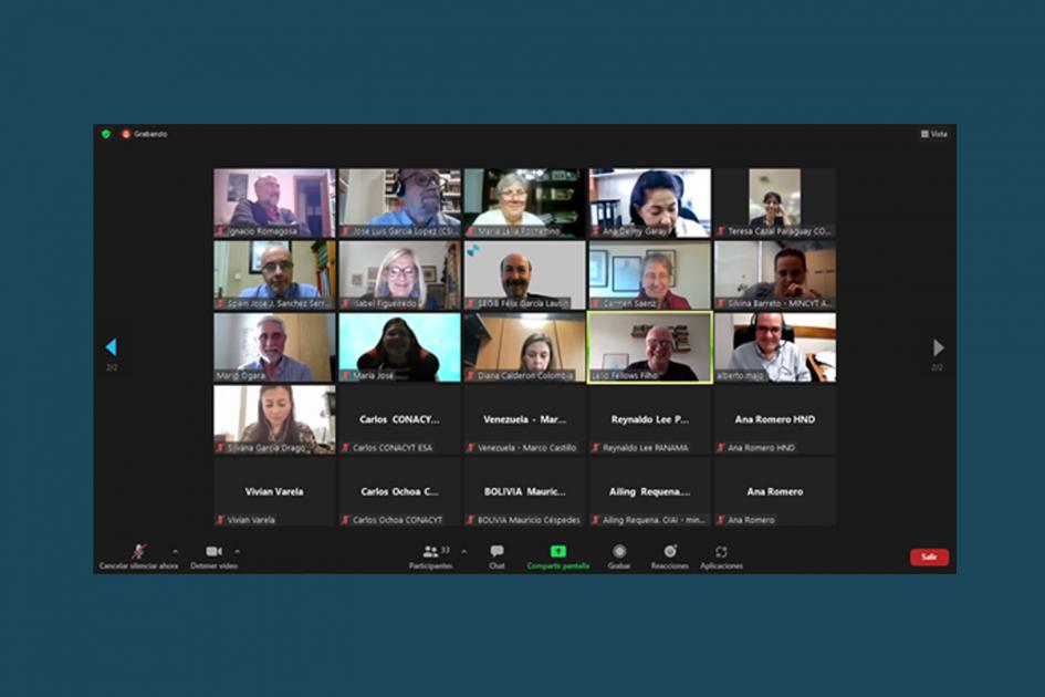 MEC participó de la Asamblea General del Programa Iberoamericano de Ciencia y Tecnología Captura de pantalla de la videoconferencia en la cual muestra a los participantes