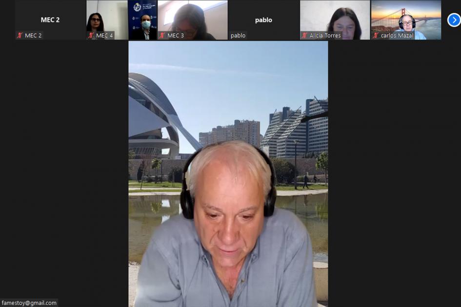 Integración de políticas públicas para el desarrollo sostenible del territorio marino costero del Uruguay Captura de pantalla de la videoconferencia donde muestra a los participantes del taller