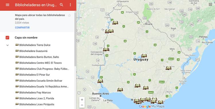 Mapa de Uruguay georeferenciado con biblioheladeras Mapa de Uruguay
