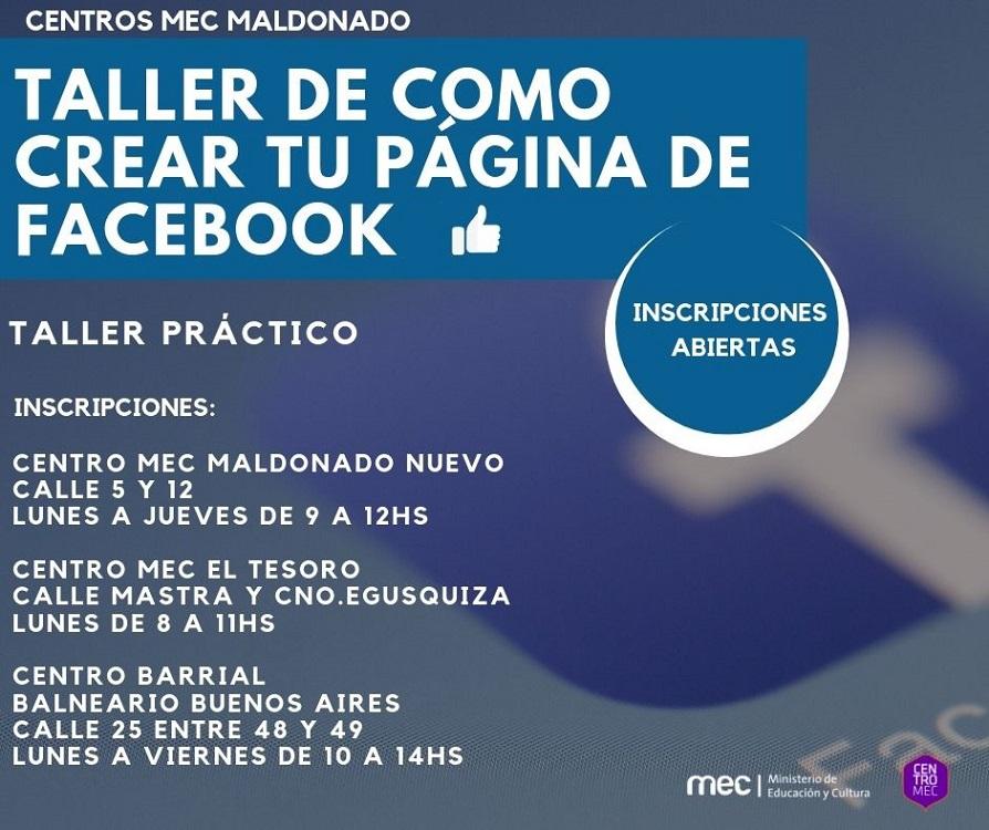 Invitación a participar del taller de creación de página de Facebook Placa de invitación a taller