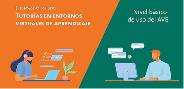 Tutorías en entornos virtuales de aprendizaje Dibujo de personas en la computadora enfrentadas, simulando estudiante y tutor.