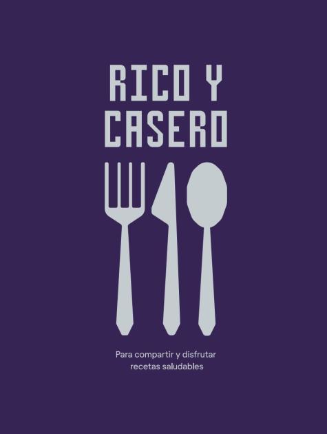 Texto Rico y casero, dibujo de tenedor, cuchillo y cuchara