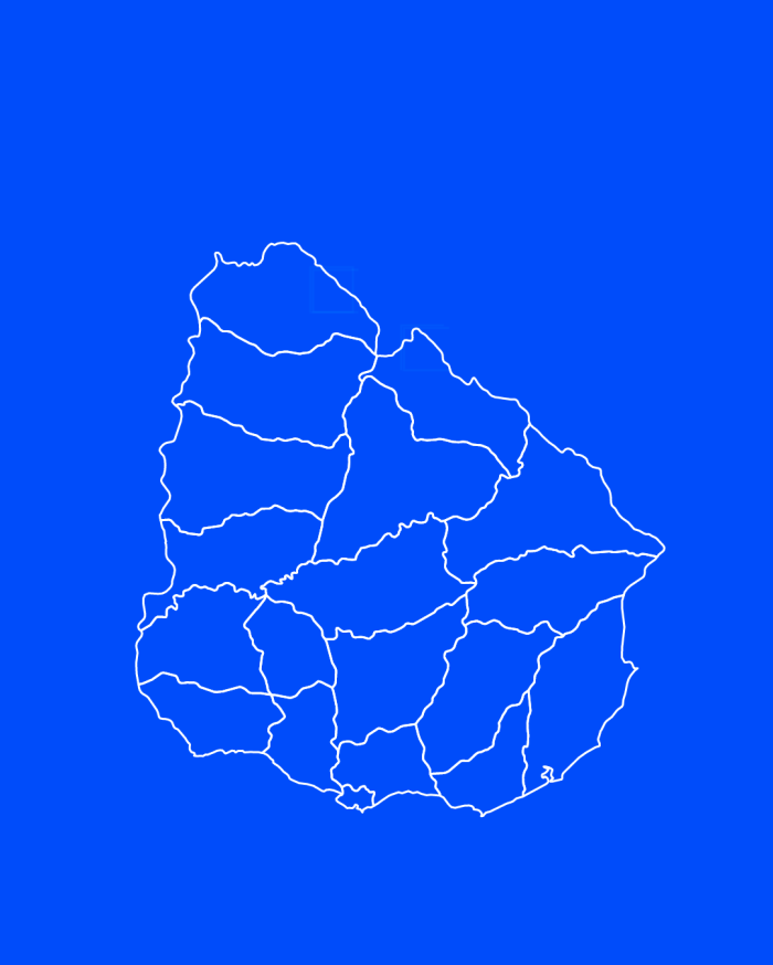 Mapa lineal de Uruguay con la división en departamentos