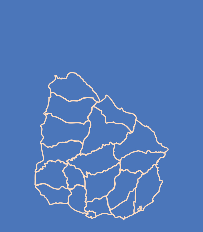 Mapa lineal de Uruguay con la división en departamentos
