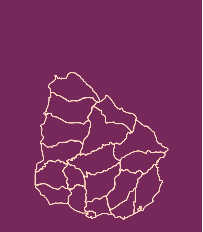 Mapa lineal de Uruguay con la división en departamentos