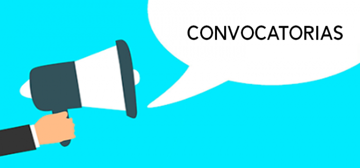 Megáfono Mano con un megáfono diciendo "convocatorias"