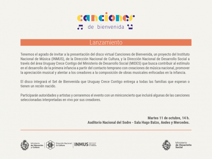 INVITACIÓN Lanzamiento Canciones de Bienvenida INVITACIÓN Lanzamiento Canciones de Bienvenida