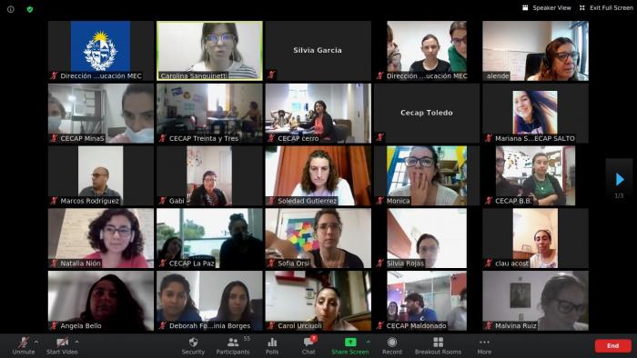 Palabras de cierre de la actividad a cargo de la Coordinadora del Programa de Educación Inclusiva Al momentSe ven personas participantes en pequeños recuadros, tal como se ven en el zoom.