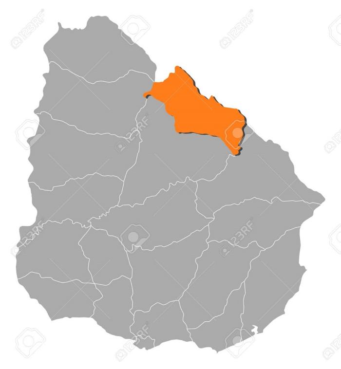 Departamento de Rivera Mapa de Uruguay con el departamento de Rivera destacado