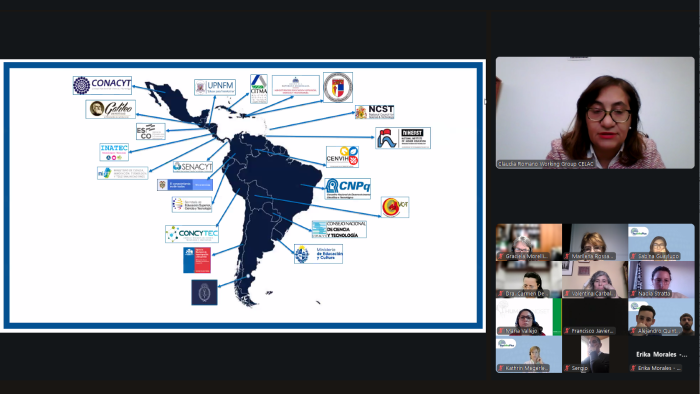 Imagen de los participantes en la videoconferencia, donde se ve una de las presentaciones