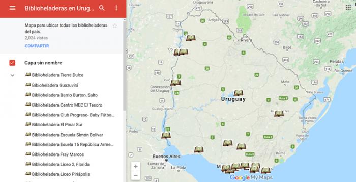 Mapa de Uruguay georeferenciado con biblioheladeras Mapa de Uruguay