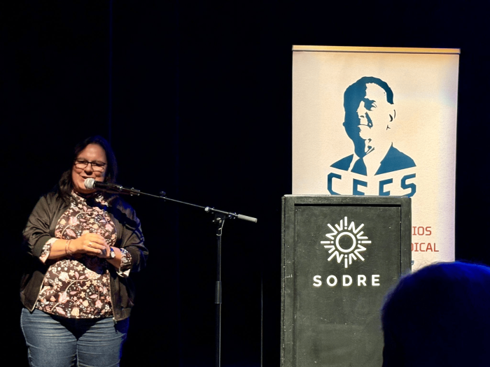 Gabriela Verde durante la ceremonia Primer Encuentro de las Artes de Trabajadores de la Construcción