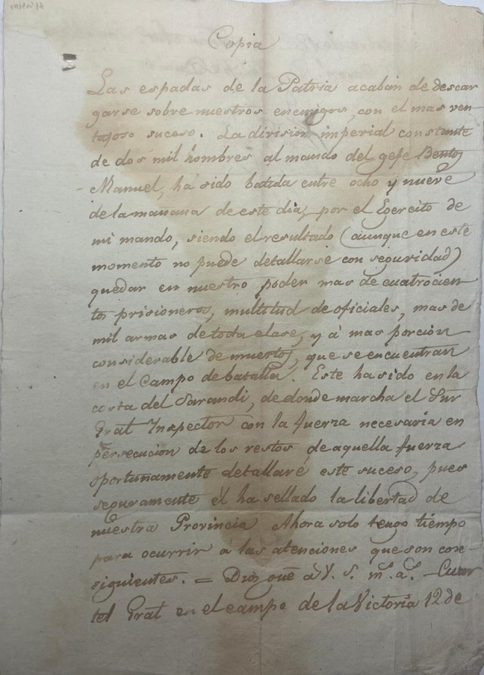 Documento con fecha 12 de octubre de 1825.