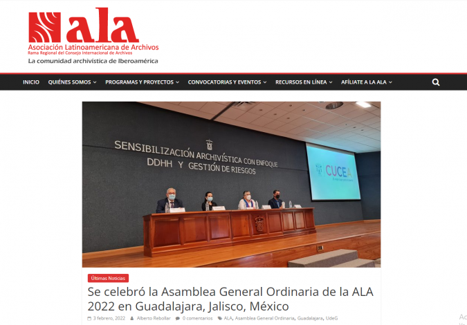 Sitio web de la Asociación Latinoamericana de Archivos (ALA) 