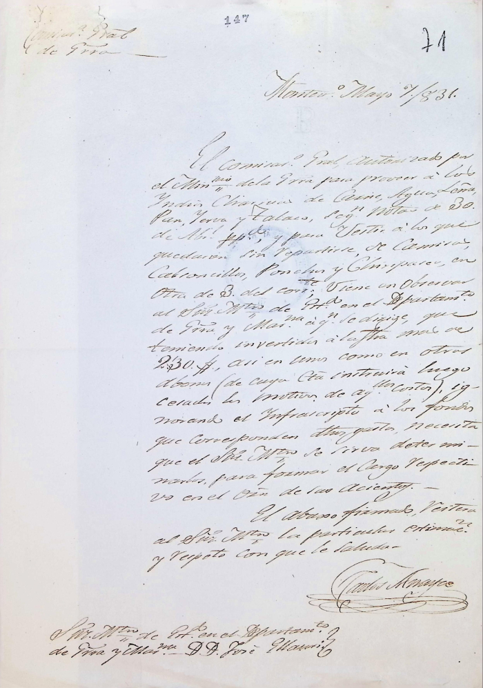 Ministerio de Guerra y Marina, Caja 1191, Legajo 28, Folio 147