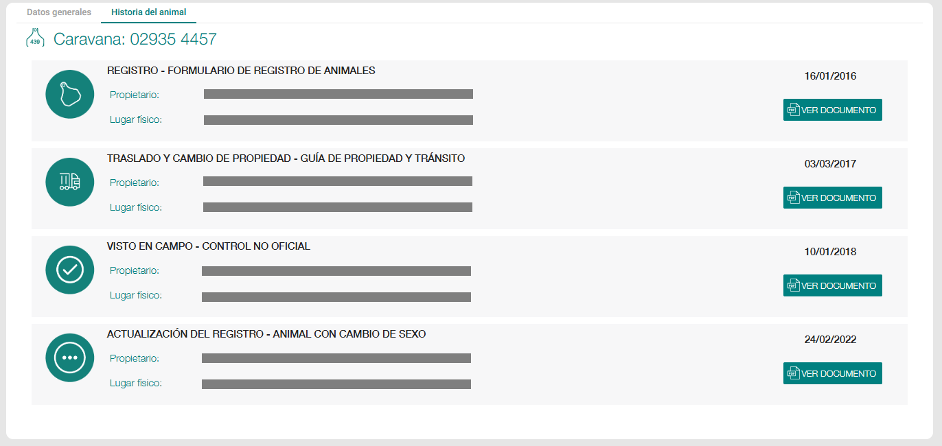 Acceder a la historia de un animal