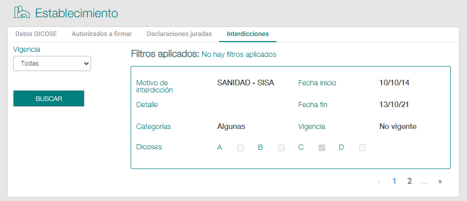 Consultar las interdicciones de mi establecimiento