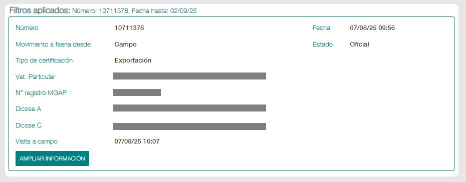 Consultar una certificación a faena