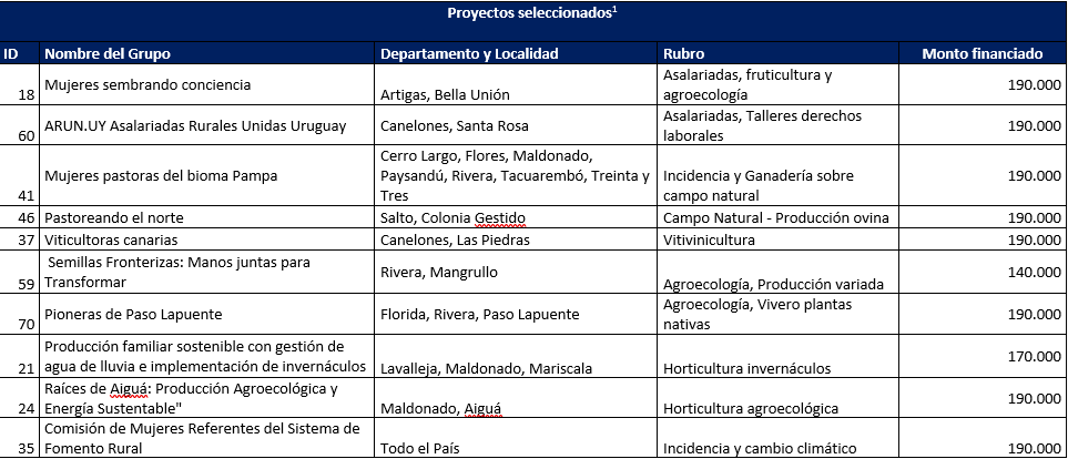 Proyectos selecionados