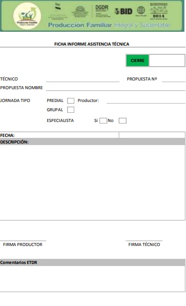 Ficha informe de asistencia técnica de PFIS