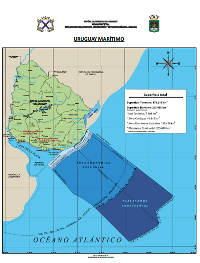 A1. Mapa de Uruguay con jurisdicciones marítimas