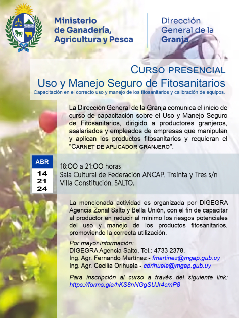 Curso de "Uso y Manejo Seguro de Fitosanitario" en Salto