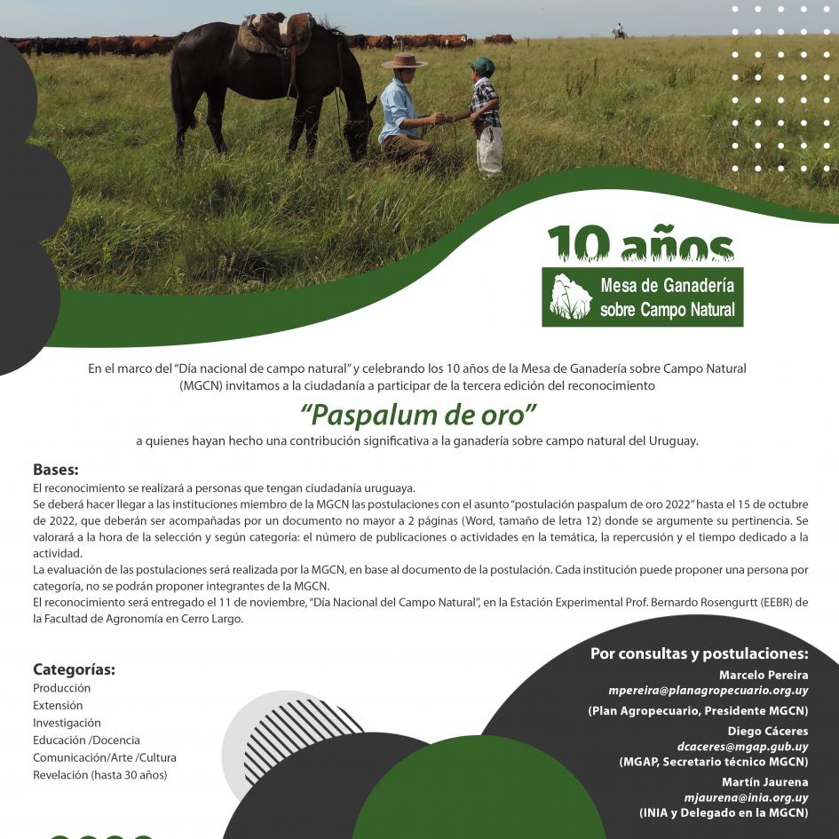 Afiche convocatoria Paspalum de Oro 2022