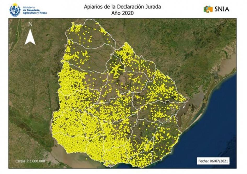 Colmenas en Uruguay Mapa Apícola