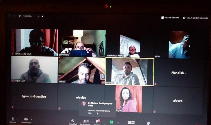 Pantalla de la reunión virtual con los participantes