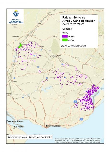 Mapa 1: Relevamiento de Arroz y Caña de Azúcar Zafra 2021/2022
