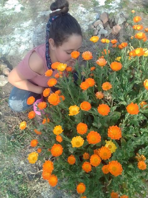 su nieta con las plantas