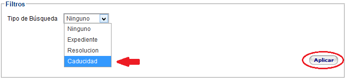 En Tipo de Búsqueda seleccionar Caducidad