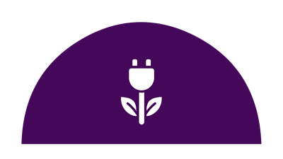 Ilustración con un ícono de enchufe con hojas que simboliza el desarrollo, aceleración y adopción de soluciones de tecnologías limpias orientadas a la innovación sostenible.