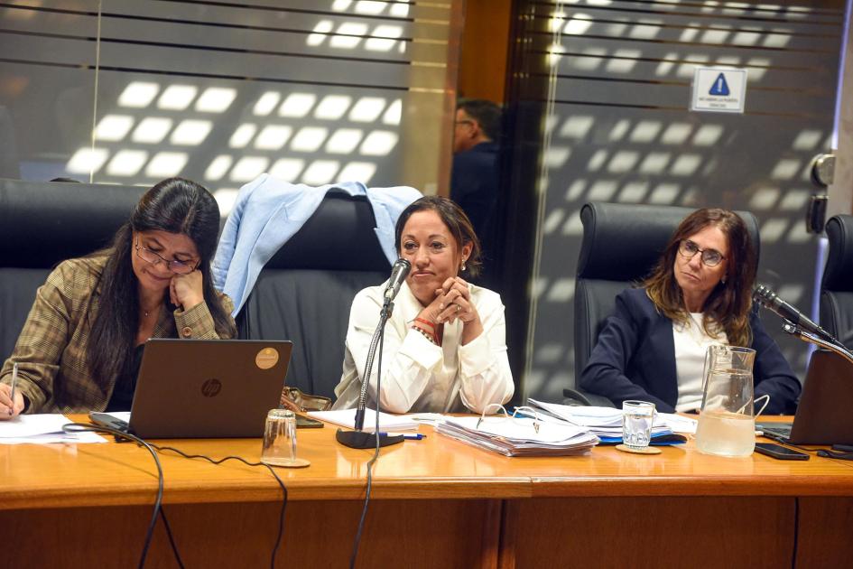 Comisión de Industria de la Cámara de Representantes De izquierda a derecha: Arianna Spinelli, Fernanda Cardona y Cecilia San Román