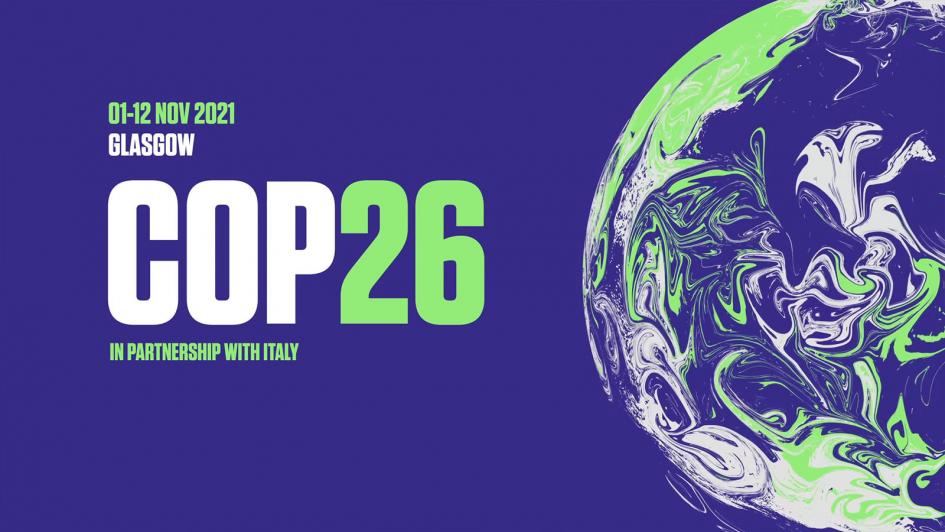 Ambiental COP26 Vista de la tierra y título COP26