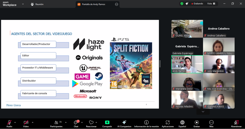 Agentes del Sector Videojuegos imagen de reunion zoom con una presentacion