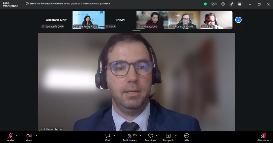 Guillermo Ferrer, funcionario de Planificación Estratégica de DNPI Un hombre habla en la pantalla; otras personas, con imágenes más pequeñas, escuchan