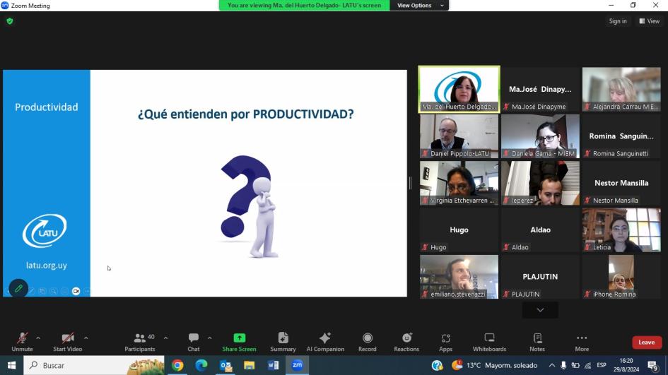 Talleres dictados en formato virtual por técnicos del LATU Captura de pantalla del Zoom de la actividad