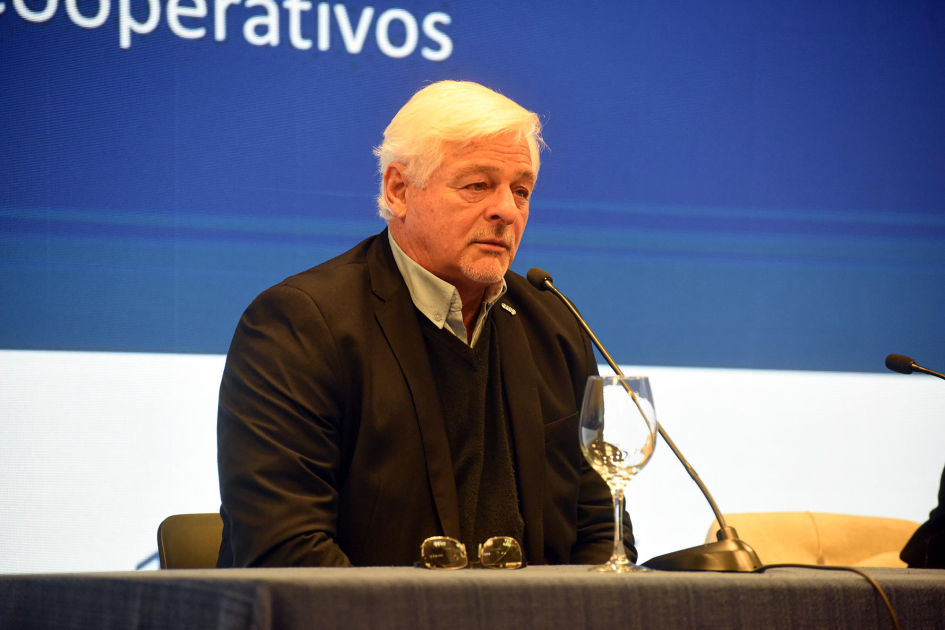 Canessa habla, sentado; detrás, pantall