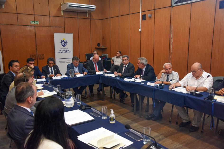 Grupo de personas, reunidos en mesas en forma de "u"; detrás hay un banner del MIEM