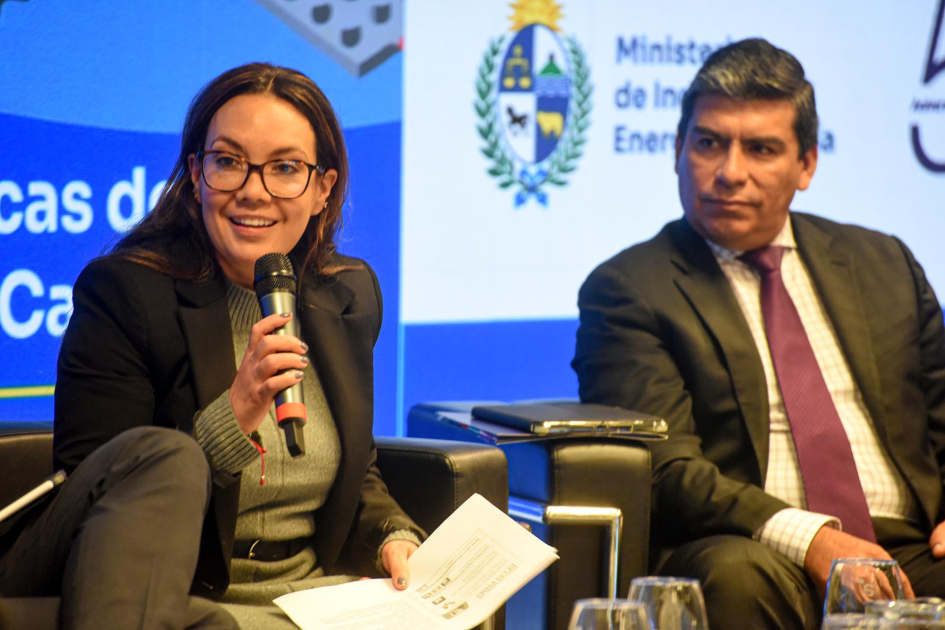 Valdez Camino habla con un micrófono junto a otro panelista