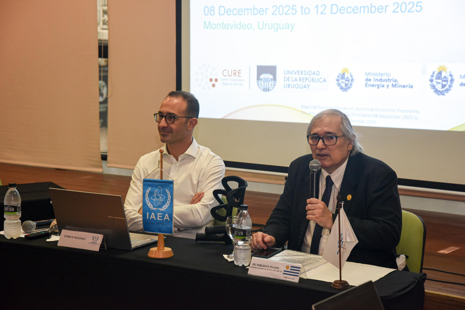 Humberto Piano, de DINATEN, y Enrico Mazzoli, del OIEA Piano y Mazzoli, sentados en una mesa