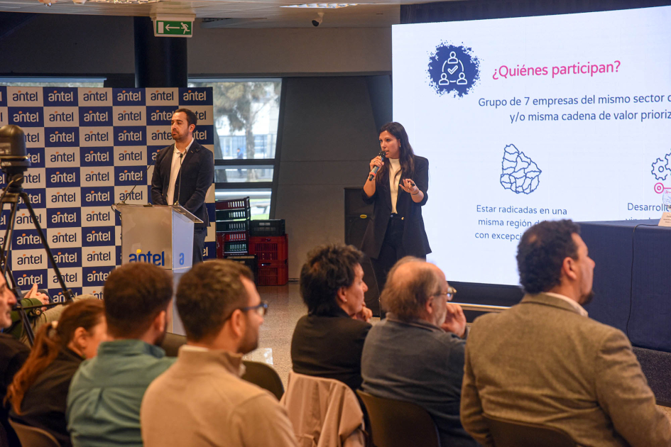 La ANDE presentó los detalles de la nueva convocatoria De lejos, mujer habla con un micrófono; detrás, pantalla; más cerca, público