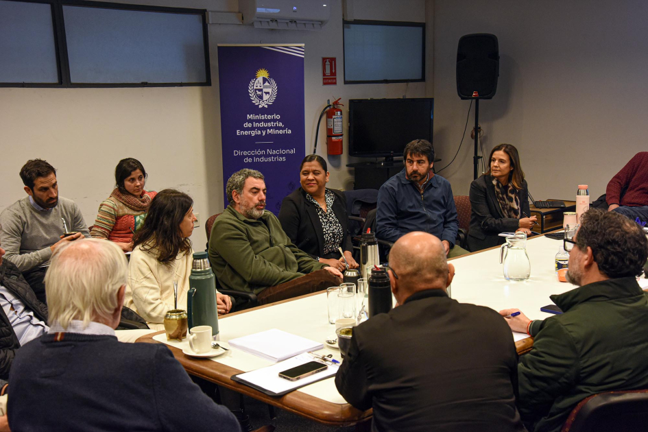 Asistentes, sentados en una mesa; detrás, banner del MIEM