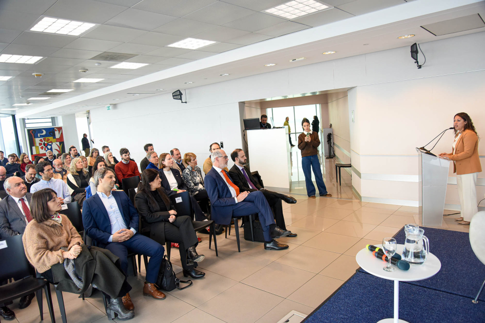 Uruguay y Países Bajos dialogaron sobre su cooperación en el área energética Ministra habla desde un atril; frente a ella, público, sentado