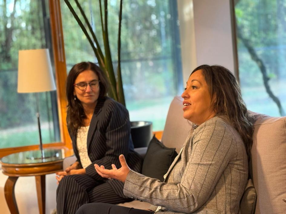 Ministra Fernanda Cardona y futura presidenta de Ancap, Cecilia San Román Cardona, sentada junto a San Román