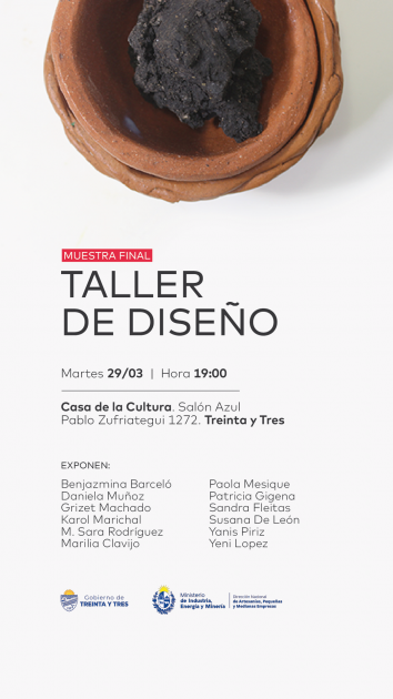 Afiche del taller de diseño Afiche que indica Casa de Cultura. Salón Azul. Pablo Zufriategui 1272. Treinta y Tres.