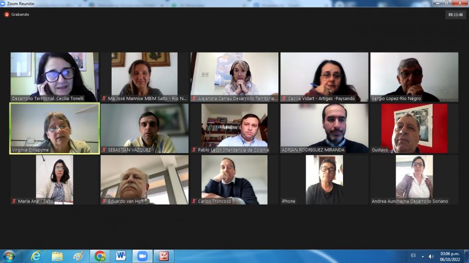 Presentación de consultoría a los directores de Desarrollo de las intendencias involucradas Imagen de una captura de pantalla de varias personas en un Zoom