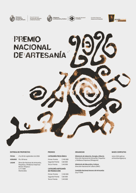 Afiche con el nombre del premio y dibujos en tonos oscuros y cobrizos, sobre gris